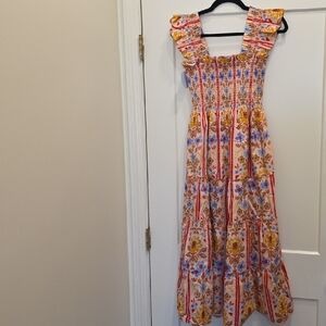 Hill House Floral Tiered Maxi Dress in Cream, Blue & Yellow